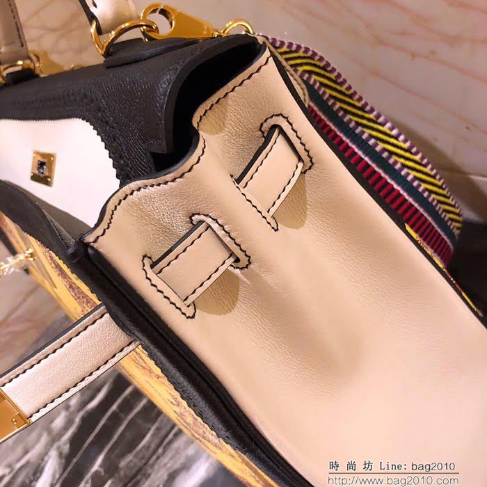 HERMES愛馬仕 凱莉包 kelly 32cm 拼接印花圖案 時尚手提包  Ama1410